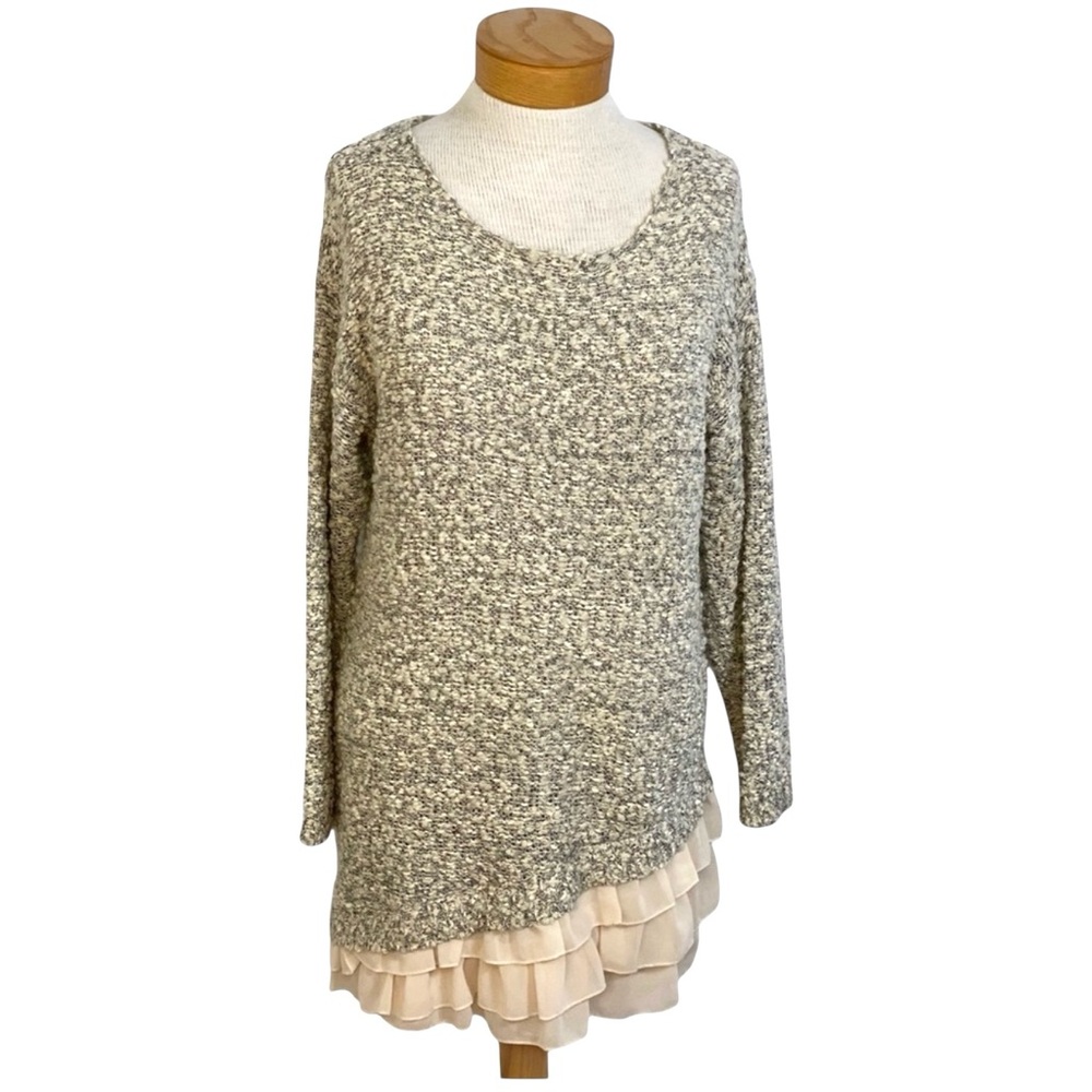 Miracle Size S/M Sweater Speckled Ruffled Hem Boho Chic Feminine Rustic Charm